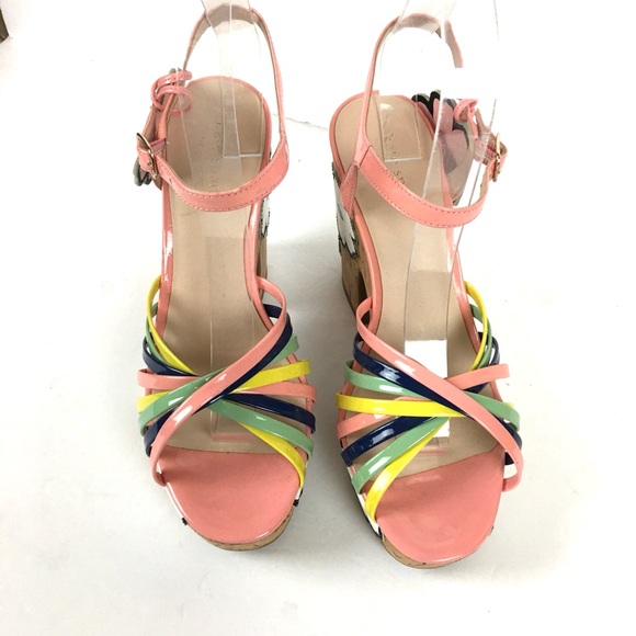 New Kate Spade ♠️ Gerry Platform Floral   Leather Multicolor Sandals size 7.5 - Picture 7 of 12